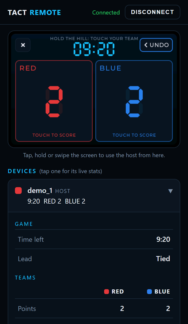 TACT phone remote during a game